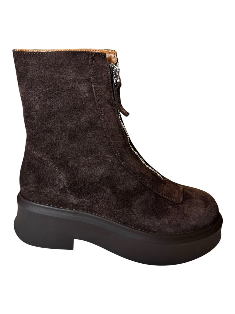 Steve Madden Dark Brown Suede Front Zip Chunky Platform Lug Sole Boots 7.5 NWT